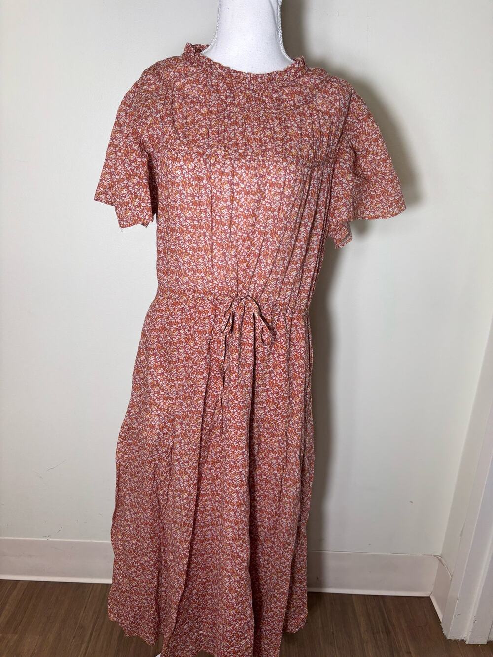 Travota Orange, yellow Floral Maxi Flutter Sleeve Dress Sz M